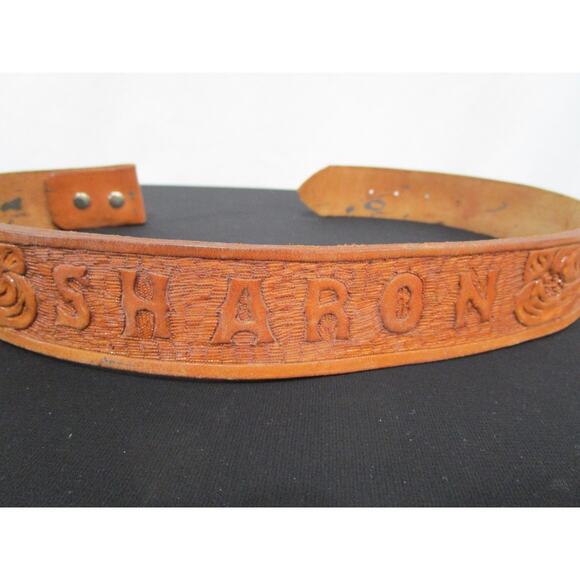 VTG Brown Leather "Sharon" Tooled Western Replacement Belt Women Sz XS/S 24"-27" - Picture 3 of 6